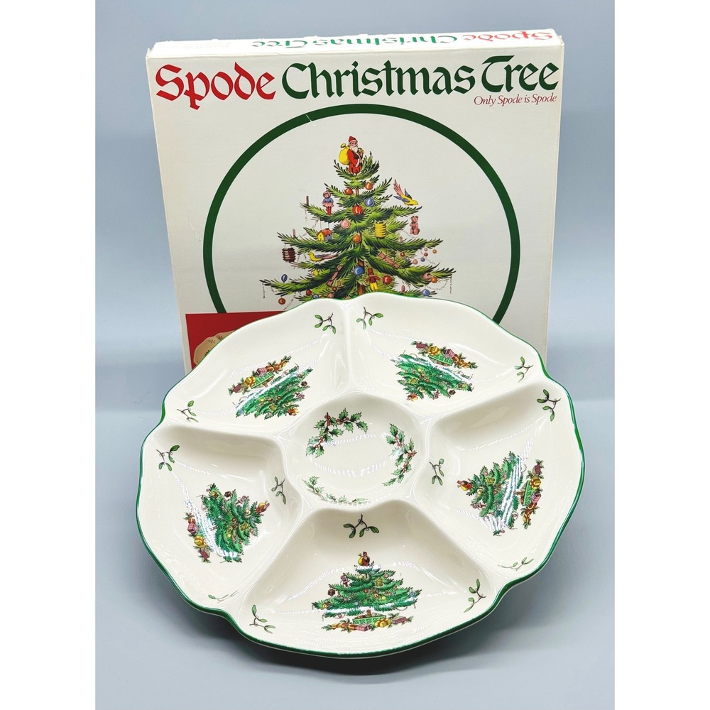Spode Christmas Tree Hors d Oeuvres Tray White Green S3324 T